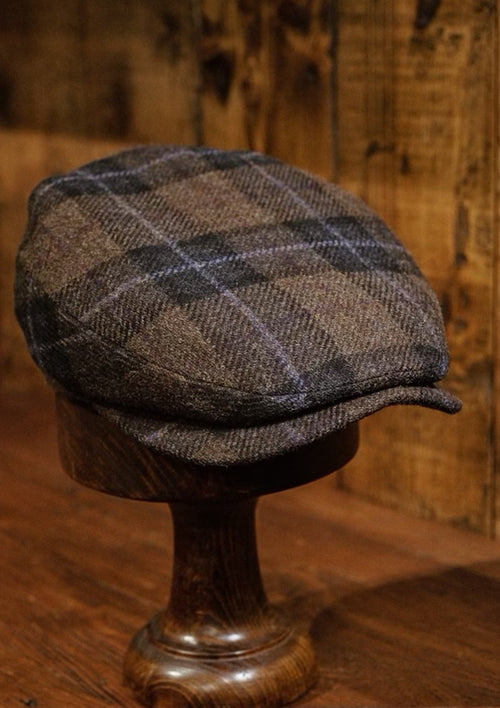 Geary Flat Cap - Brown Tartan Harris Tweed