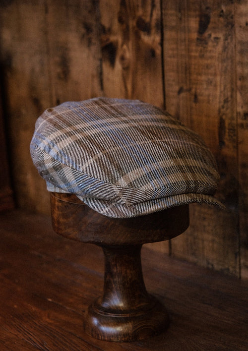 Geary Flat Cap - Brown & Light Blue Check