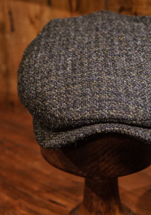 Geary Flat Cap - Dark Grey & Green Check Harris Tweed