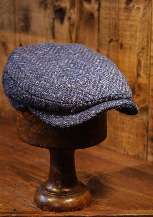 Geary Flat Cap - Navy Herringbone Donegal Tweed