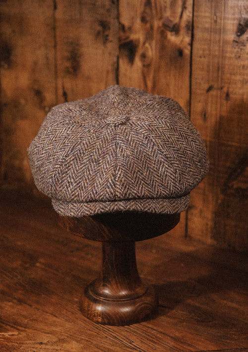 Morwell Baker Boy - (Mid-Width) Harris Tweed Brown Herringbone