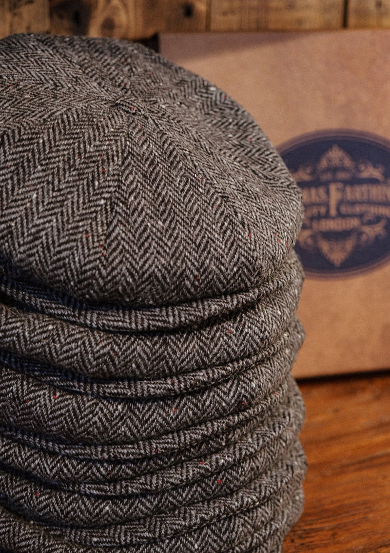 Ridgmount Baker Boy (Narrow Width) Grey Herringbone Donegal Tweed