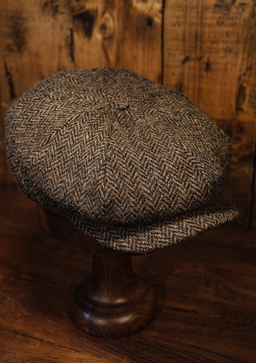 Ridgmount Baker Boy - (Narrow Width) Harris Tweed Light Brown Herringbone