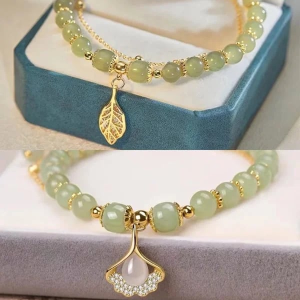 Hetian Jade Gold Leaf Bracelet Natural Gold Branch Jade Women Leaf Lucky  Gift Golden branches and jade leaves Bracelet