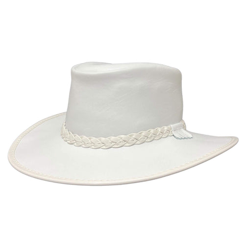 Avalanche - White Leather Outback Hat