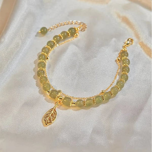 Lucky Wada Jade gold leaf bracelet